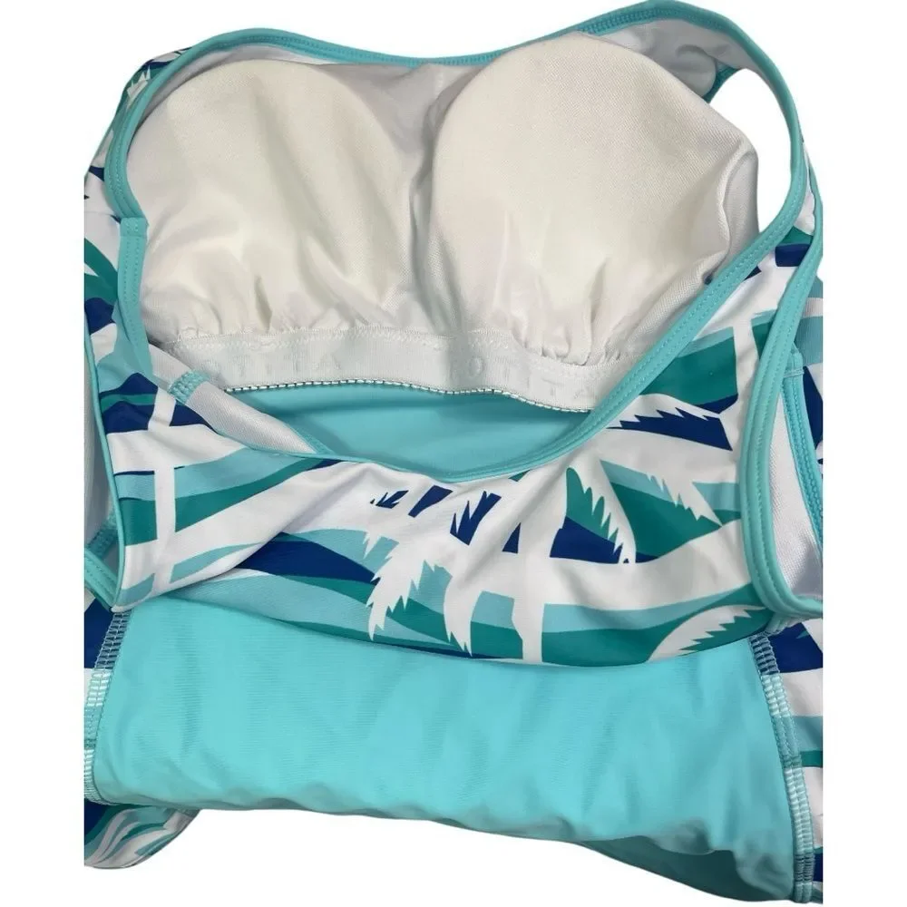 Tropical Print Women's Aqua Tankini Top - Picture 6 of 9